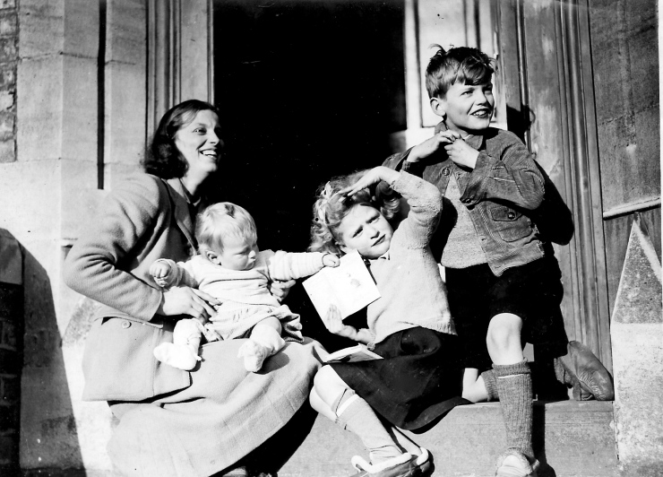 Dorothy with her children, on the day her Fellowship of the Royal Society was announced, 1947